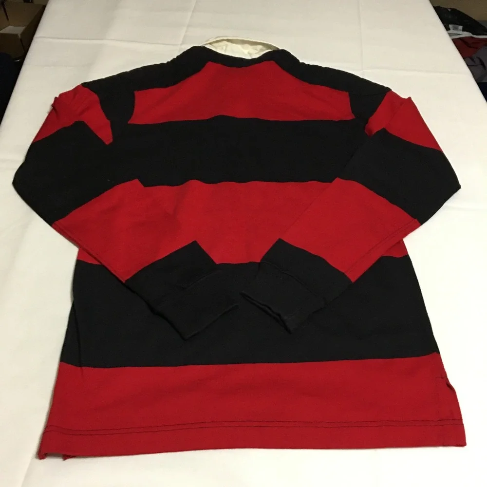 Polo Ralph Lauren Rugby Shirt Mens Medium Red Black Striped Elbow Patch